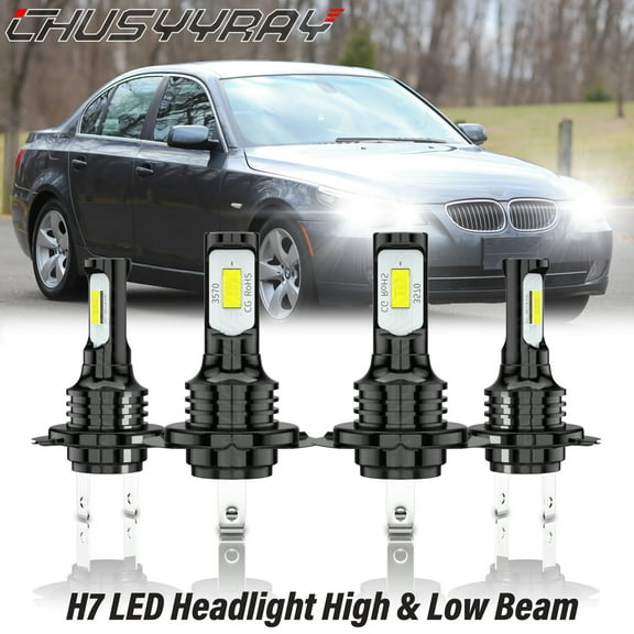 LED Front Headlight High Low Beam Bulbs Upgrade Kit 6000K White 4Pcs - for BMW 528i 535i 2008-2010