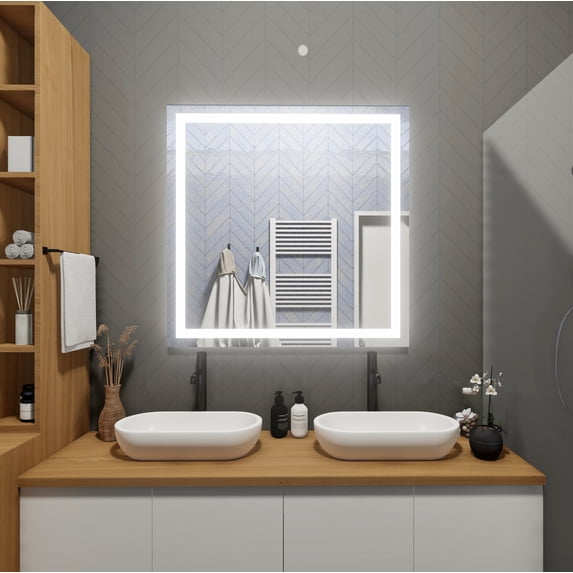 LED Front-Lighted Bathroom Vanity Mirror: 32" Wide x 32" Tall - Commercial-Grade - Square - Wall-Mounted