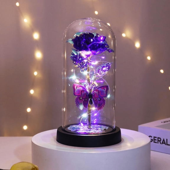 LED Galaxy Butterfly Rose in Glass Dome  Forever Preserved Flower, Battery Powered Lighted Rose, Mothers Day & Birthday Gift for Mom, Grandma, Wife, Girlfriend