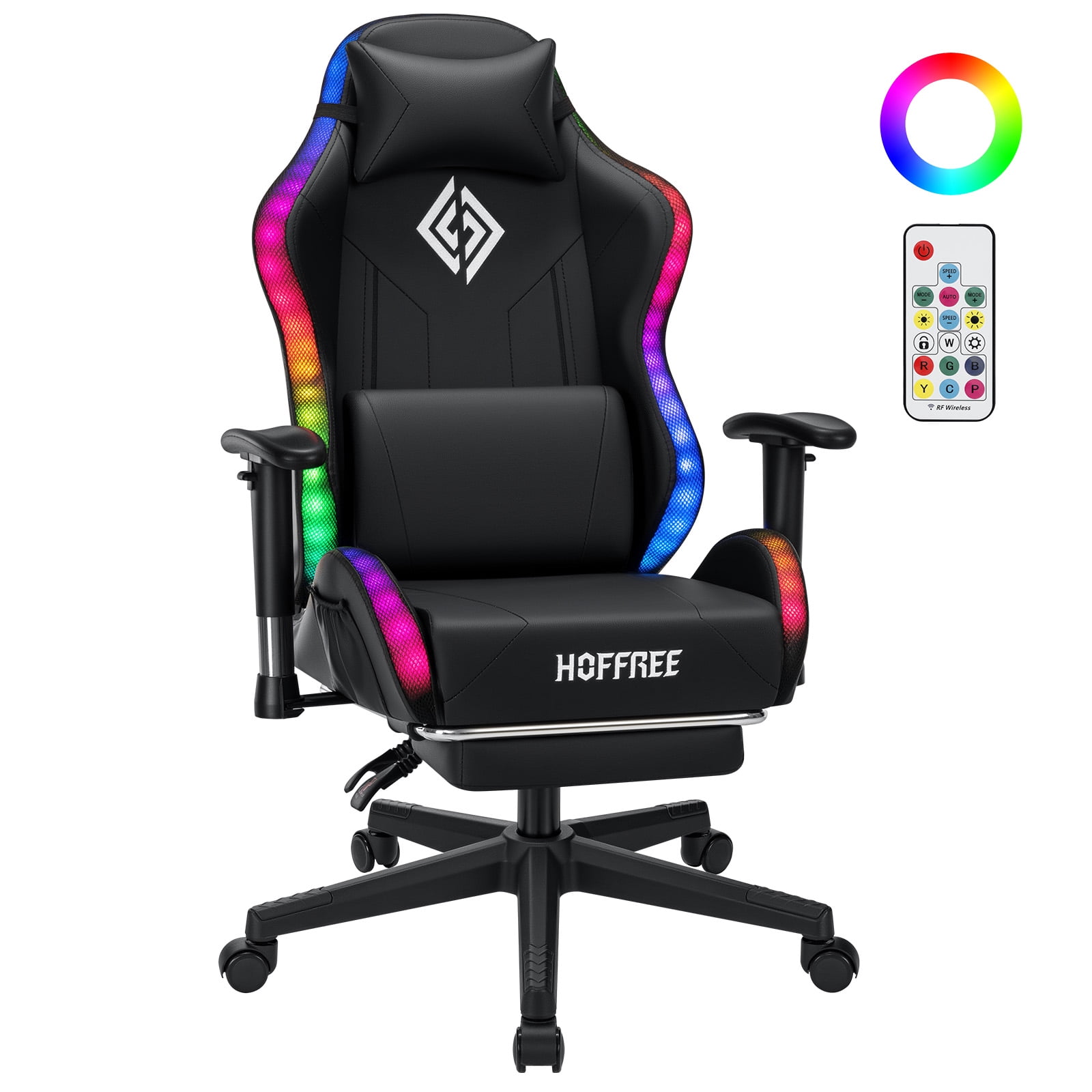 Hoffree LED Gaming Chair for Kids 8-14 Gaming Chairs for Teens with Adjustable Headrest and Lumbar Support Ergonomic PU Leather Kids Gaming Chair with Led Lights