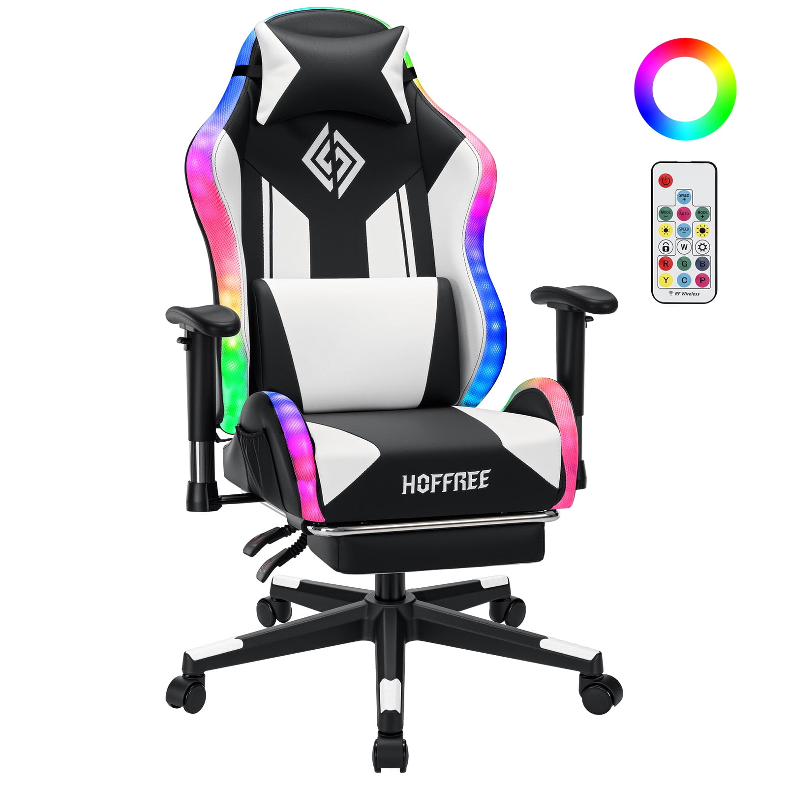 Hoffree LED Gaming Chair for Kids 8-14 Gaming Chairs for Teens with Adjustable Headrest and Lumbar Support Ergonomic PU Leather Kids Gaming Chair with Led Lights