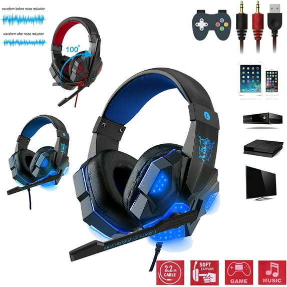 LED Gaming Headset With Mic 3.5mm Stereo Bass Surround Headphone For PC PS4 Xbox