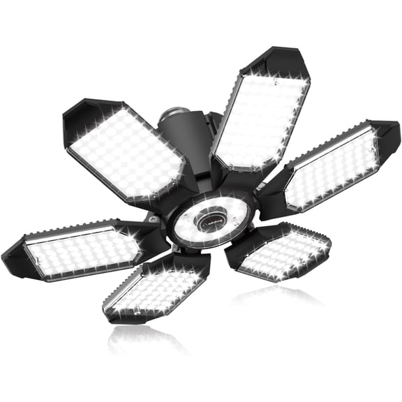LED Garage Ceiling Light -10000Lm Deformable Ultra Bright Screw in LED Basement Lights 6500K 6 Adjustable Panels Shop Light fit for E26 E27 Bulb Socket for Workshop Storage Attic Utility Bay