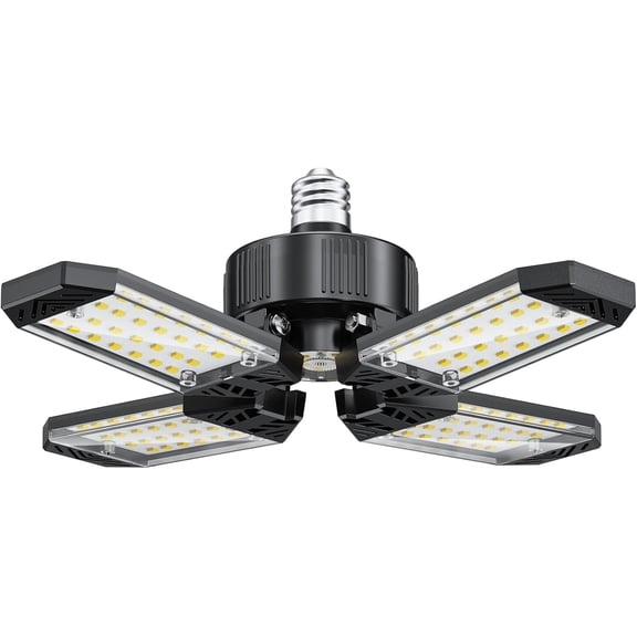 LED Garage Light - 120W Garage Lights Ceiling LED 12000LM with 4+1 Deformable Panels, Screw in Shop Lighting 6500K Fit for E26 E27 Bulb Socket, for Workshop, Barn, Basement, Attic, Bay
