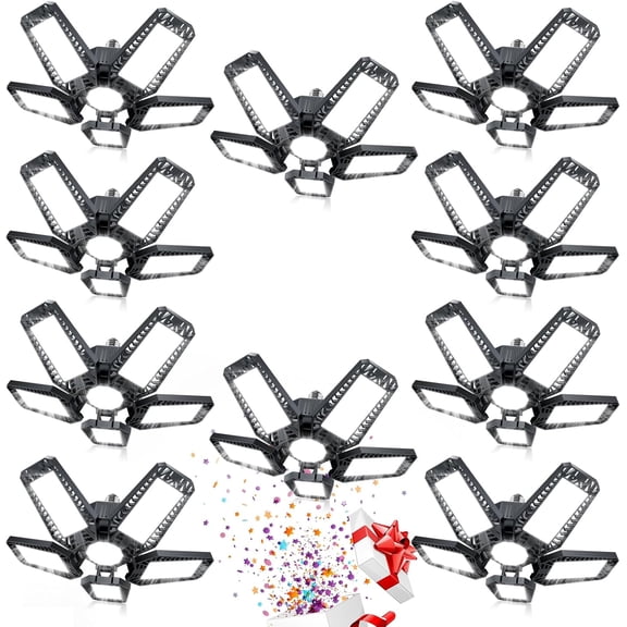 LED Garage Light - 160W 16000LM 6500K LED Garage Ceiling Lights, Screw in Shop Lighting 5+1 Deformable Panels for Attic, Basement, Workshop, E26/E27 (10)