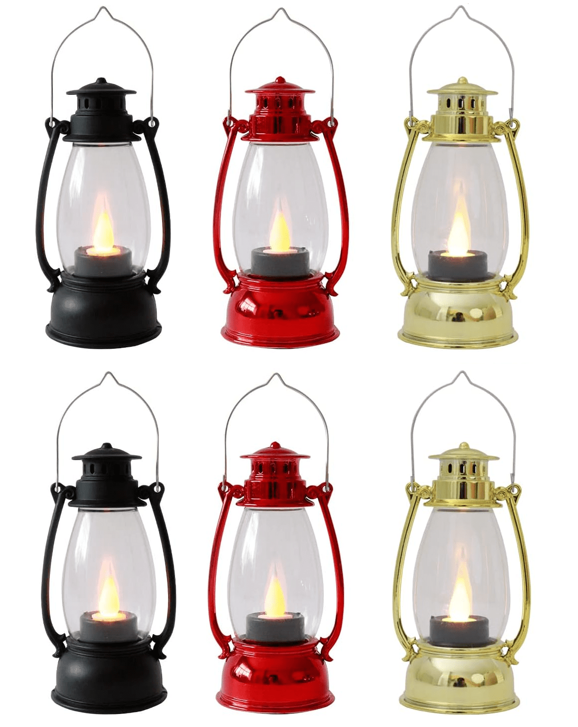 24-Pack Decorative Metal Lanterns Light with Glass Panels 8 Black, 8 Red, 8 White Vintage LED for Indoor Outdoor Use, Weddings, Events, Patio, Home, Christmas & Holiday Decor