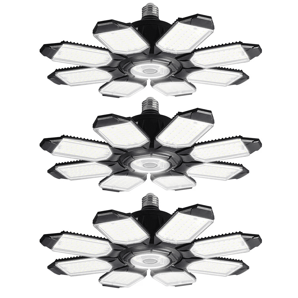 LED Garage Light 200W 20000LM, 8-Leaf Deformable LED Ceiling Light with E26/E27 Base, Adjustable Panels, Ultra Bright Shop Light for Garage, Basement, Workshop, Attic, Barn, Indoor Outdoor (3 Pack)
