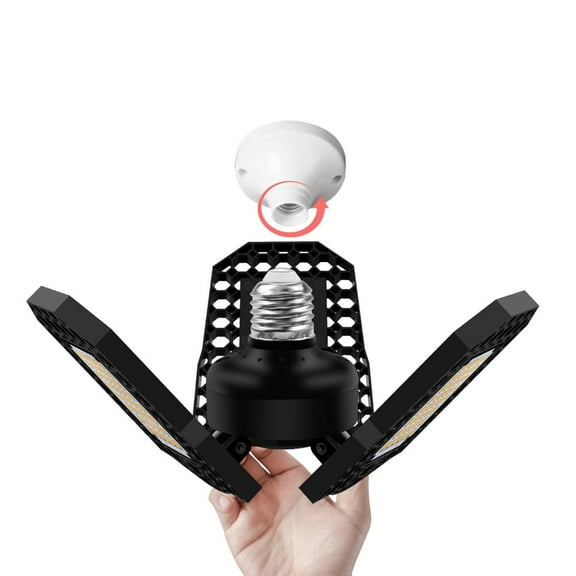 LED Garage Light, 80W 8000 Lumen LED Garage Ceiling Lights with 3 Adjustable Panels E27 LED Shop Lights, 6500K Daylight Light Bulb Fixture LED Lights for Garage, Workshop, Attic, LED Bay Light, Black