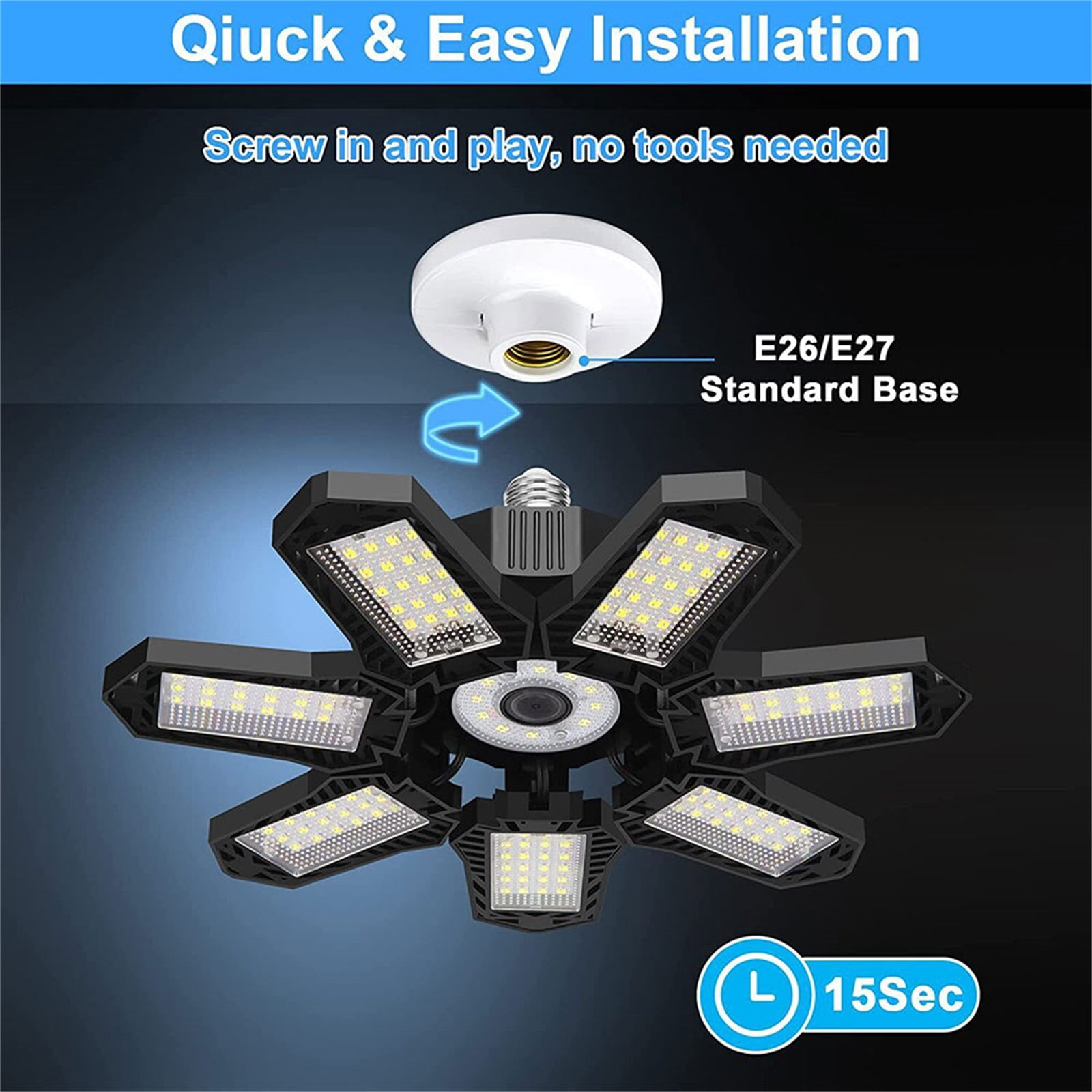 LED Garage Light, Adjustable Multi-Panel Foldable LED Shop Light Bulb ...