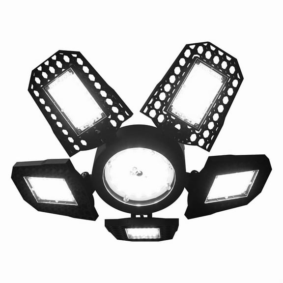 LED Garage Light, Deformable LED Garage Ceiling Lights with 5 Adjustable Panels, E27 LED Shop Lights 3000LM 30W,1 x LED Garage Lights,Black