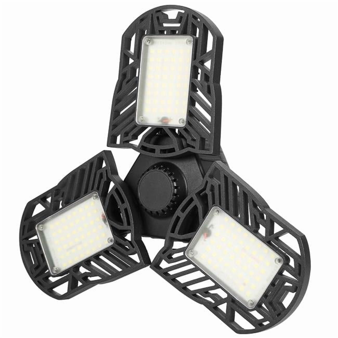 LED Garage Light, E26/E27 80W 7000LM 6500K Garage Ceiling Light Deformable Workshop Lamp Die Cast Aluminum LED Ceiling Light Bulbs with 3 Adj - Black