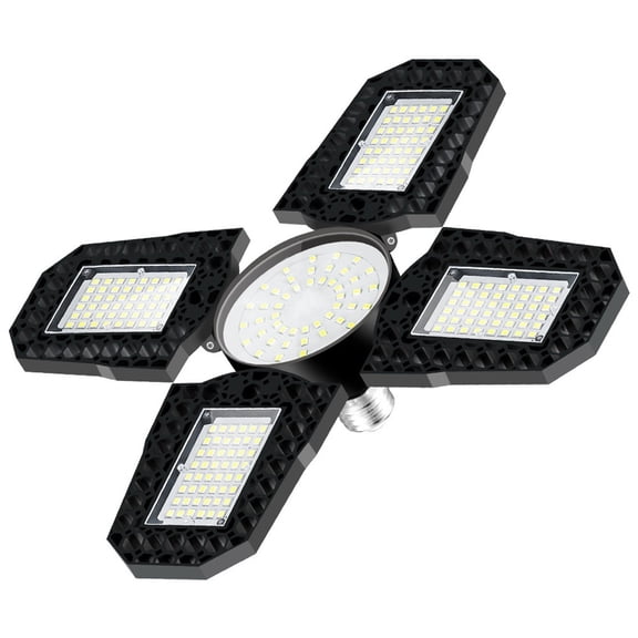 LED Garage Light E27 Folding Transformer Quad Leaf Garage Light 100W High Power Industrial Lighting for Basement, Barn, Workshop