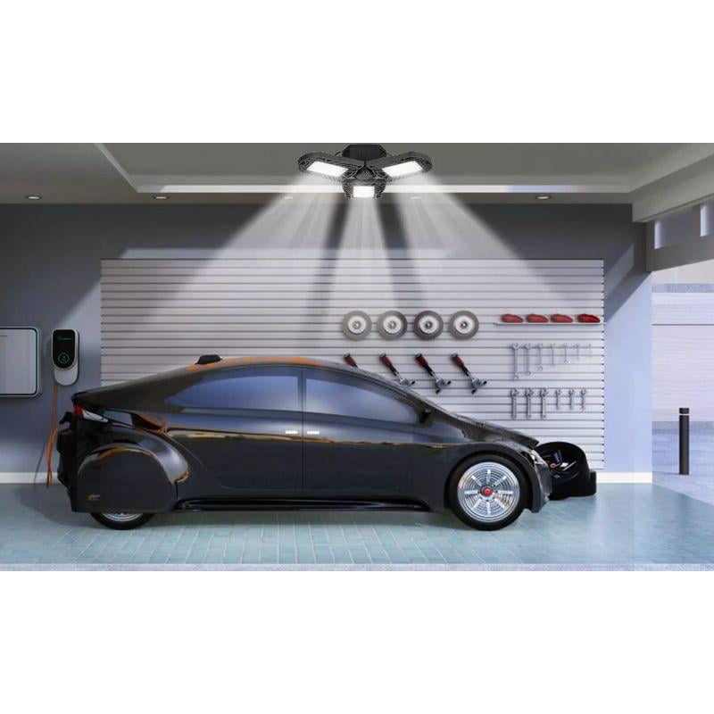LED Garage Ceiling Light - 80W, 7000LM, 6500K, E26/E27, Adjustable Deformable Workshop Lamp, Die-Cast Aluminum