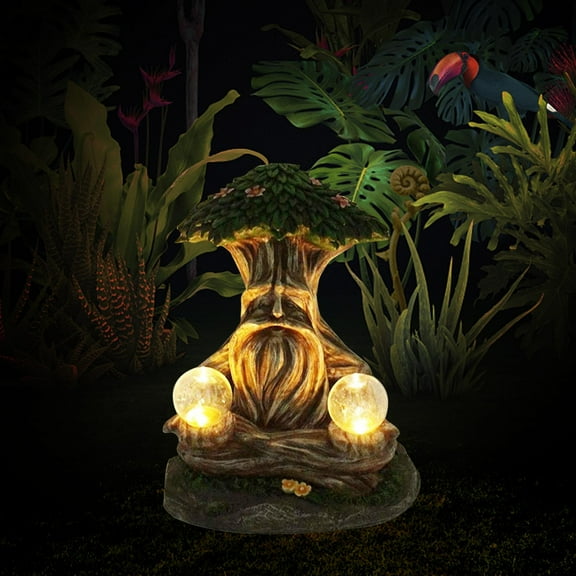 LED Garden Decor, Green Resin Ornament Sculpture, Weather-Resistant Indoor Outdoor Home Decoration with Soft Night Light