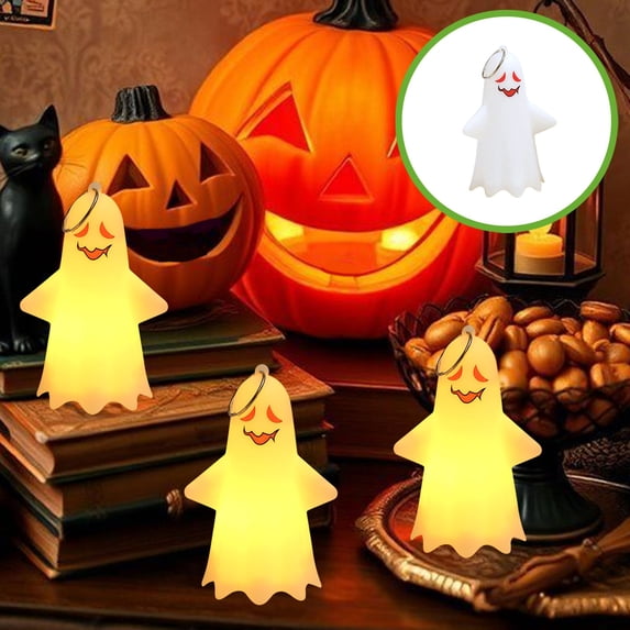 LED Ghost Lantern, Battery Operated Halloween Tabletop Light, Spooky Cute Ghost Decor for Indoor Mantel Shelf Party, Friendly Glow Nightlight for Home Seasonal Display