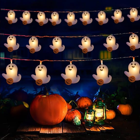LED Ghost String Lights, 118.11in 20 LED Halloween Decoration, Battery Operated Garland for Yard Porch Window White