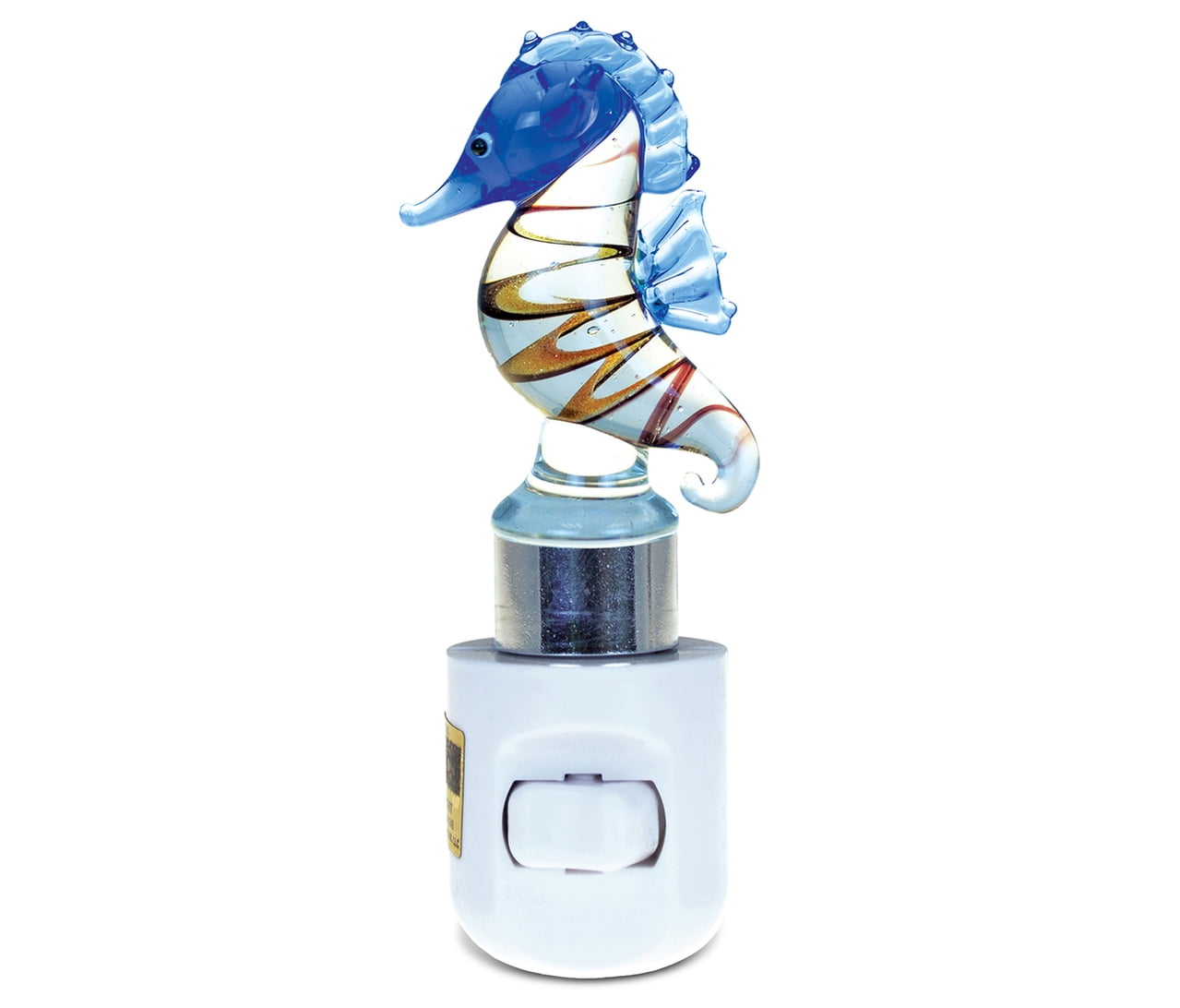 Handcrafted Blue and Gold Glass Seahorse Night Light
