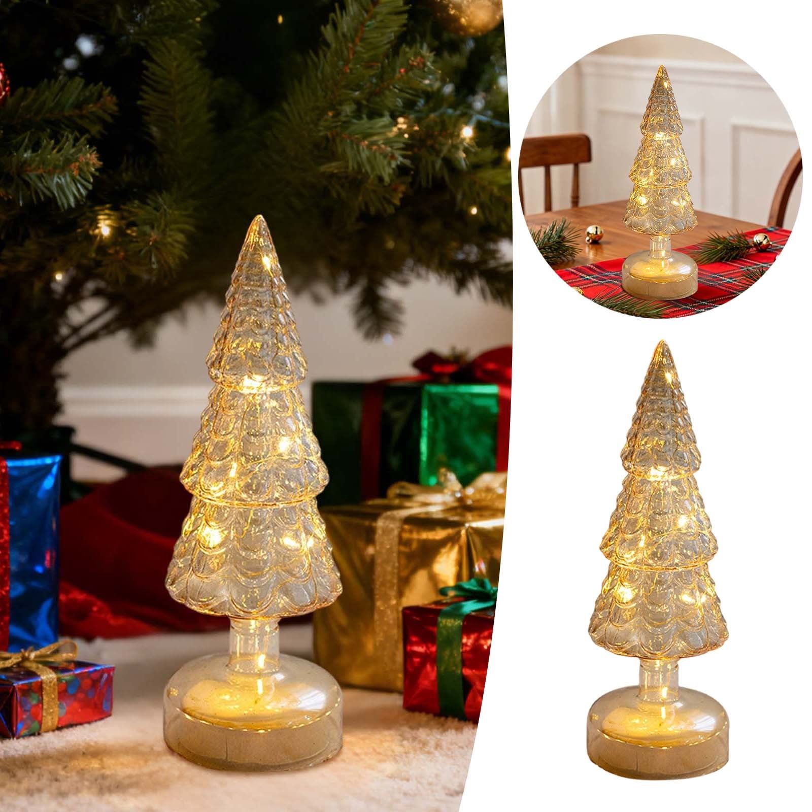 LED Glass Christmas Tree with Lights, Battery Operated Tabletop Decor ...