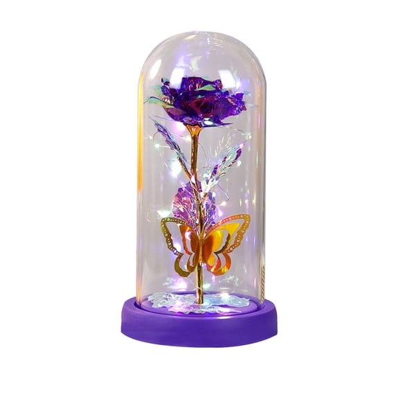 LED Glass Dome Rose Butterfly Night Light, Eternal Crystal Flower Lamp, Decor Gift for Valentine Birthday, Bedroom Desk Ornament