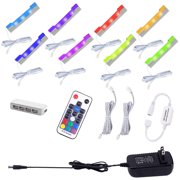 LED Glass Shelf Lighting Kit with RF Remote, Flexible Cable and Clip for Back Side Edge Lighting 8 RGB Lights