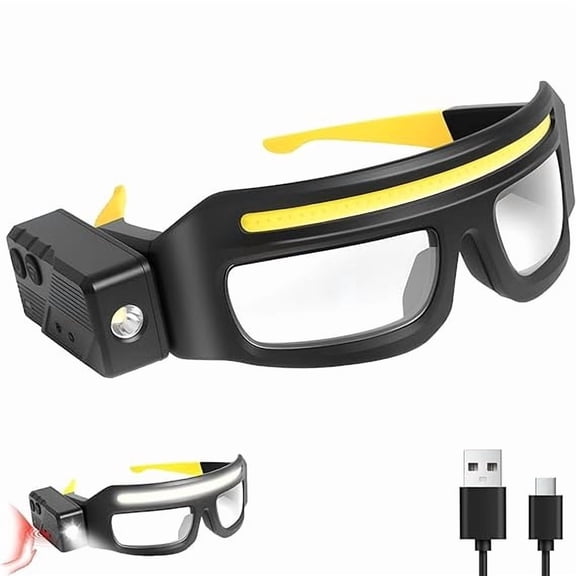 LED Glasses Rechargeable Headlight with Motion Sensor and Touch Control, 5 Modes USB C Lighted Glasses for Night Running,Camping, Fishing, Cycling, Hiking, Hands-Free Lighting