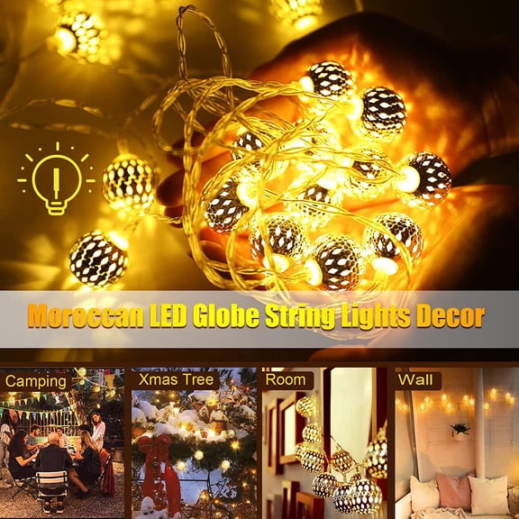 LED Globe String Lights, 20 Ft 40 Balls(0.98in) Moroccan Party Christmas Hanging Lights Battery Powered Fairy Lights for Indoor, Bedroom, Party, Birthday, Christmas Tree Decor Batteries Not Included