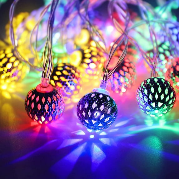 LED Globe String Lights, Moroccan Globe String Lights Christmas Hanging Lights Battery Powered Fairy Lights for Home, Bedroom, Party, Wedding, Christmas Tree (Multicolor-10FT 20LED)