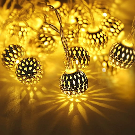LED Globe String Lights, Moroccan Globe String Lights Christmas Hanging Lights Battery Powered Fairy Lights for Home, Bedroom, Party, Wedding, Christmas Tree (Warm White-10FT 20LED)