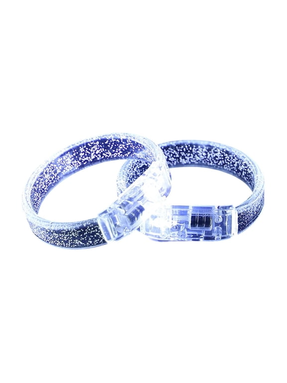 LED Glow In The Dark Wristbands 2 Pack, Built-In Battery Flashing Glitter Light Up Bracelets, Adjustable Transparent Luminous Wrist Bands for Party Concert Halloween Carnival Events