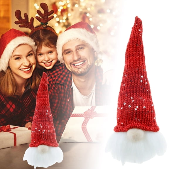 LED Glow Christmas Decoration - 8 Inch Light Up with Knitted Hat, Battery Powered Desktop Ornament for Home, Tree, Holiday Xmas Decor, Unique Gift Idea