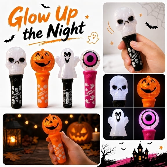 LED Glow Stick Shake to Light with 3D Skull Design for Halloween Parties, Trick-or-Treating, Night Parades – Fun Light-Up Toy for Kids Ages 3+