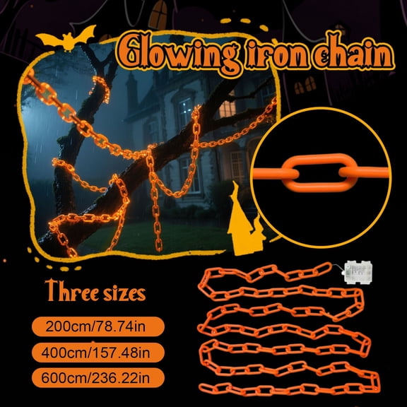 LED Glowing Chain Link Halloween Lights With 8 Lighting Modes, Halloween Decoration Plastic Chain Light String Decoration for Outdoor Indoor Party Decor