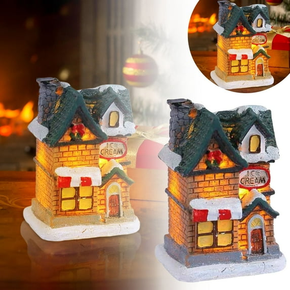 LED Glowing Christmas Cottage,Christmas Decorations Resin Snow Village Desktop Ornament with Warm White Light, Night Light for Holiday Decor, Shelf Table Display, and Festive Home Centerpiece