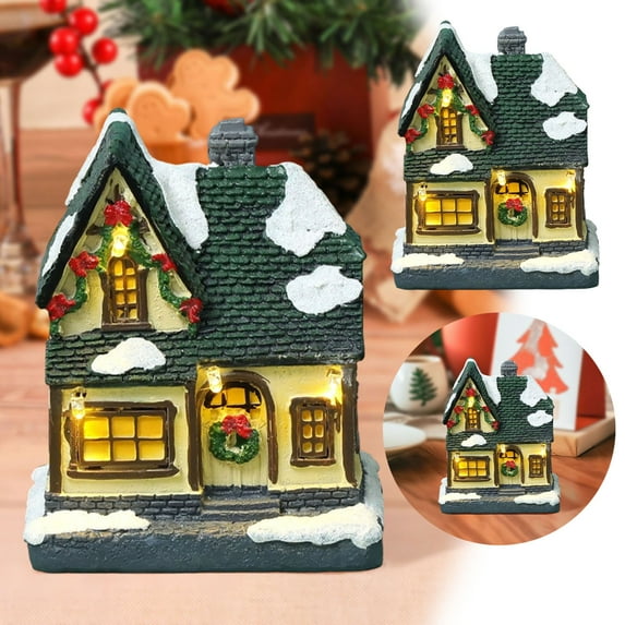 LED Glowing Christmas Cottage,Resin Snow Village Desktop Ornament with Warm White Light, Night Light for Holiday Decor, Shelf Table Display, and Festive Home Centerpiece(Batteries, Not Included)