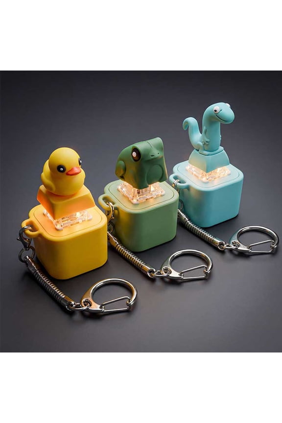 LED Glowing Fidget Clicker Toy, Mechanical Switch Stress Relief Keychain for Kids & Adults, Cute Animal Duck/Frog/Lizard Decompression Toy, Type-C Rechargeable, Pocket-Sized Gift