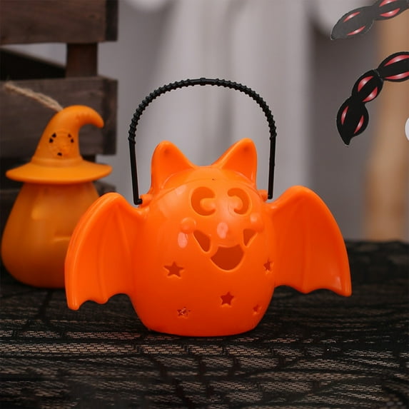 LED Glowing Halloween Lantern Bucket with Handle Battery Operated Party Decor 7.48x5.51 inch(Orange)