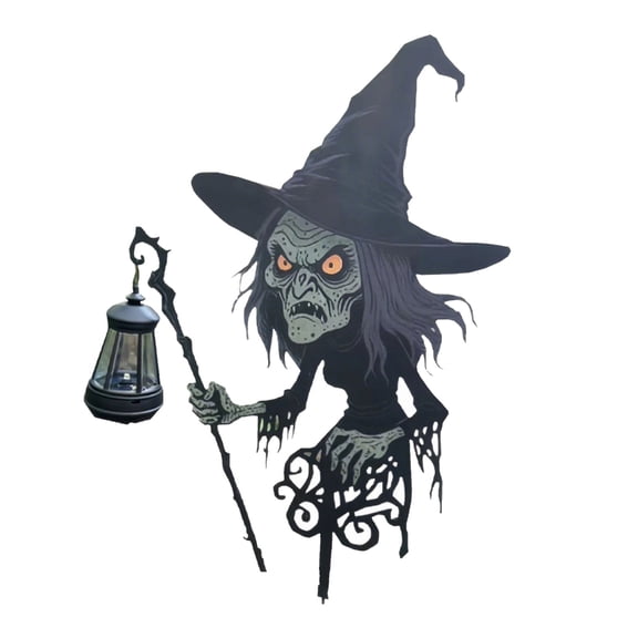 LED Glowing Iron Witch Stake for Outdoor Yard & Nighttime Garden Decor
