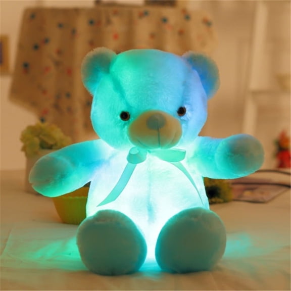 LED Glowing Plush Figurine, Color Changing Night Light Bear with Soft Fabric Cover, Decorative Light Up Stuffed Animal, Multicolor LED Mood Lamp for Home Accent