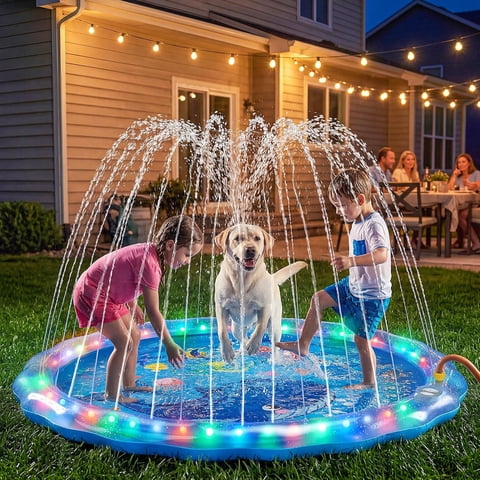 LED Glowing Splash Pad Sprinkler for Kids & Dogs, 60" Non-Slip Outdoor Water Toys Toddler Sprinkler Pool Splash Pad/Play Mat,LED Light Boys Girls Yard Sprinkler Pool for Age 3 4 5 6 7 8 9