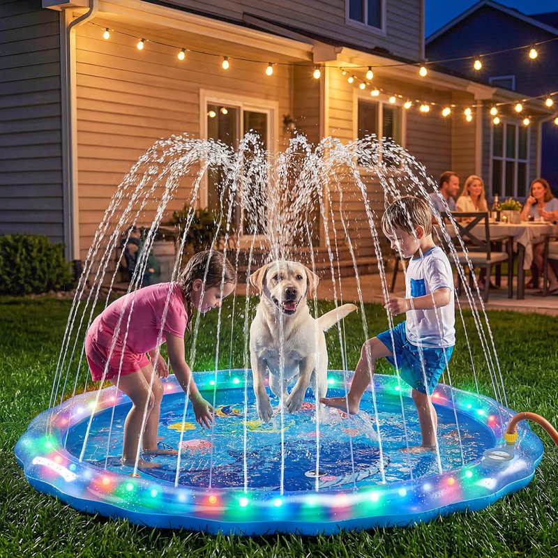 LED Glowing Splash Pad Sprinkler for Kids & Dogs, 60" Non-Slip Outdoor Water Toys Toddler Sprinkler Pool Splash Pad/Play Mat,LED Light Boys Girls Yard Sprinkler Pool for Age 3 4 5 6 7 8 9