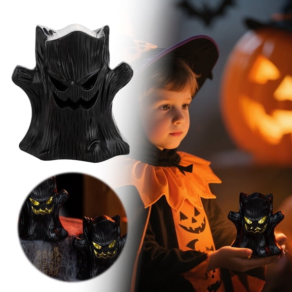 LED Glowing Spooky Tree Tabletop Decoration with Batteries for Halloween Party Home Shelf Night Light Black