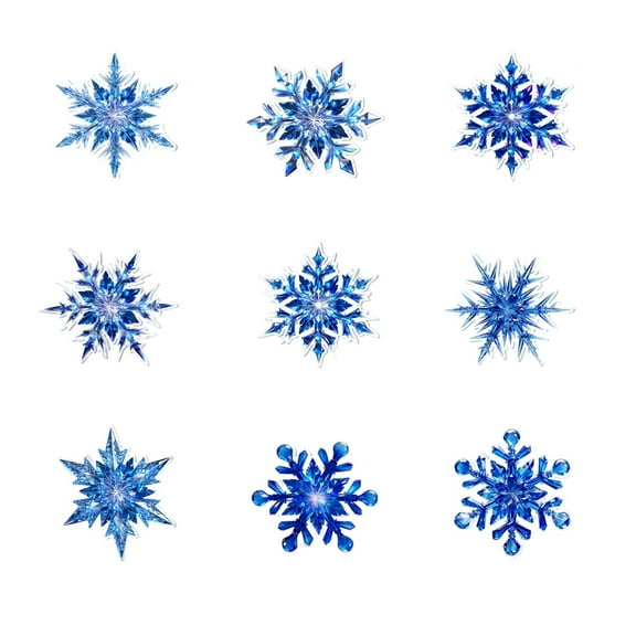 LED Glowing Wall Decals 9Pcs Blue Snowflake, Battery-Powered Christmas Sticker, Reusable, Easy Peel & Stick, Festive Holiday Window Room Decor
