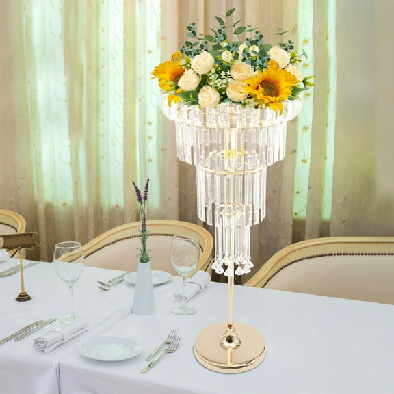 LED Gold Flower Stand for Weddings & Events Multi-Tiered Acrylic Floral Display with Warm Lighting, Elegant Centerpiece Decor
