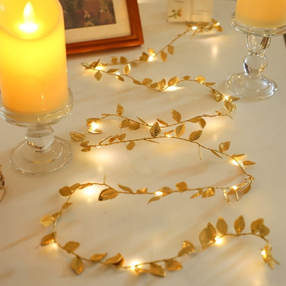 LED Golden Leaf String Lights | Rattan Pattern Decorative Flashing Fairy Lights | 2 Modes | 118in & 79in | Indoor Outdoor Home Decor Accent | Battery Powered | Warm Ambient Glow