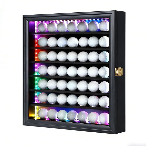 LED Golf Ball Display Box, 49 Ball Capacity Wall Mounted Case with Lights, Display for Collector’s Room and Golf Gift (19*4 in)