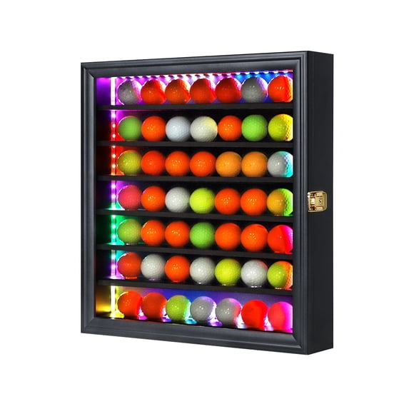 LED Golf Ball Display Case, 49 Ball Capacity Wall Mounted Showcase with Built-in Lights, Golf Enthusiast Gift and Home Decor Display Box (19*4 in)