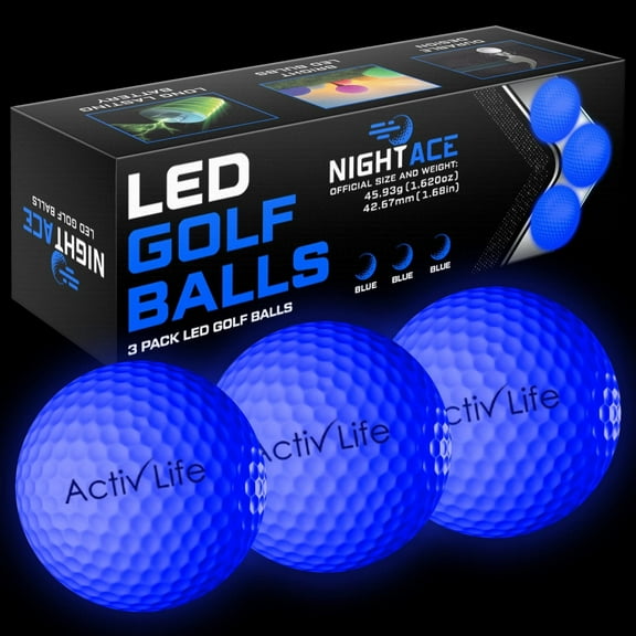 LED Golf Balls (3 Blue) Best Glow in the Dark Golfer Gifts for Men and Women Night Golfing Unique Novelty Cool Birthday Dad Presents Light Up Fun Stuff Trick Gadgets