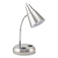 thumbnail image 1 of LED Gooseneck Desk Lamp with Charging Outlets, Gooseneck,15" High, Brushed Steel, Ships in 4-6 Business Days | Bundle of 2 Each, 1 of 7