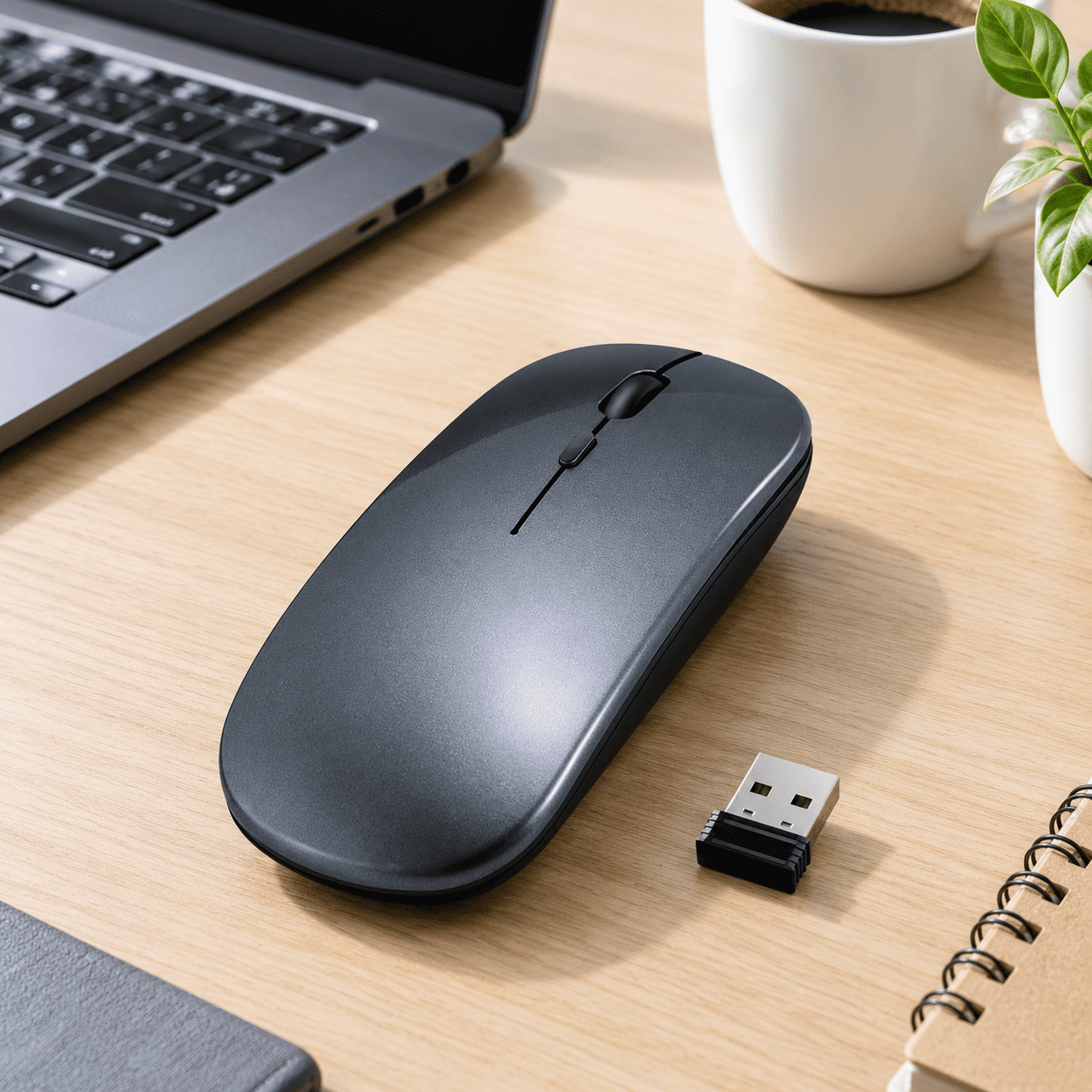 LED/Gray Rechargeable Silent Wireless Computer Mouse for Laptops ...