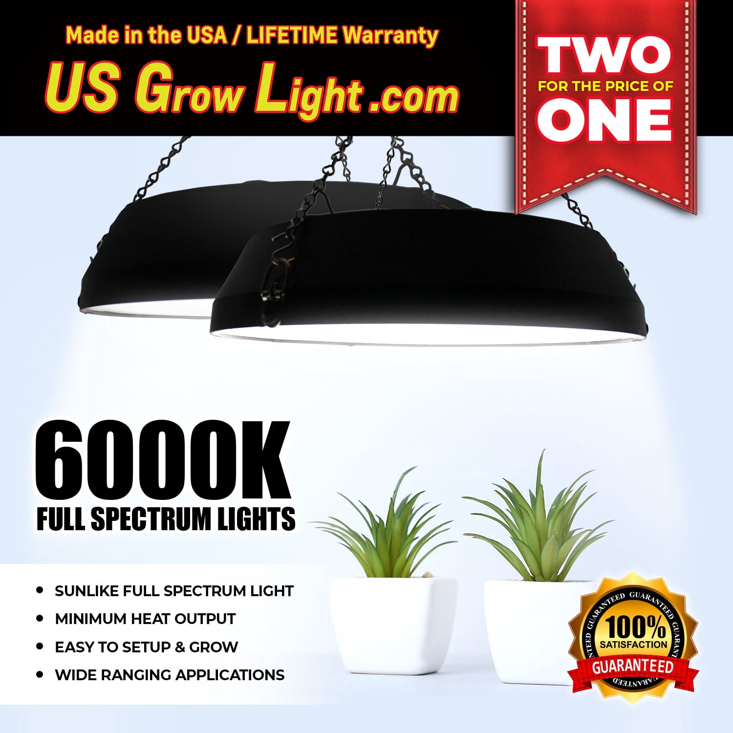 LED Grow Light 6000K Full Spectrum 2-Piece Set for Indoor Plants ...